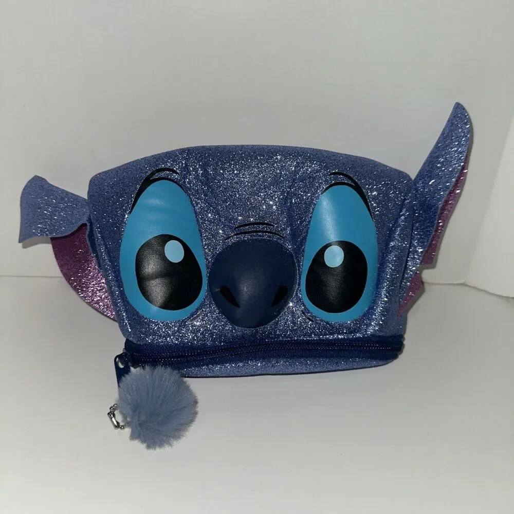 Stitch Disney Glitter Small Clutch Purse Pencil Bag Sparkle Stitch Face Bag